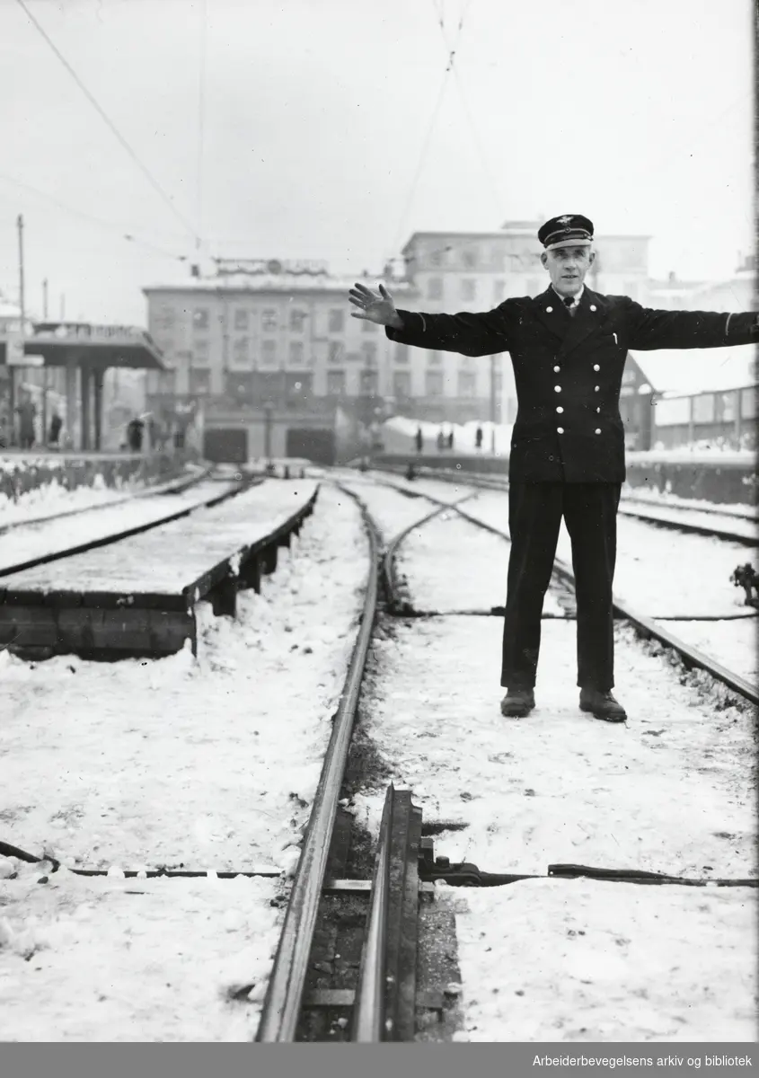 Streik ved A/S Holmenkollbanen. 20 januar 1950.