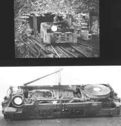 gruvelokomtiv. Tekst med bildet: 1938. Grubelokomotiv, elekt