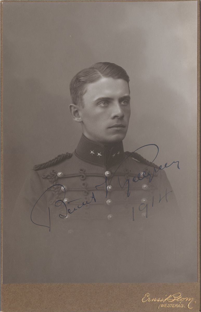 Porträtt av Bertil Kjellgren, löjtnant vid Positionsartilleriregementet A 9.