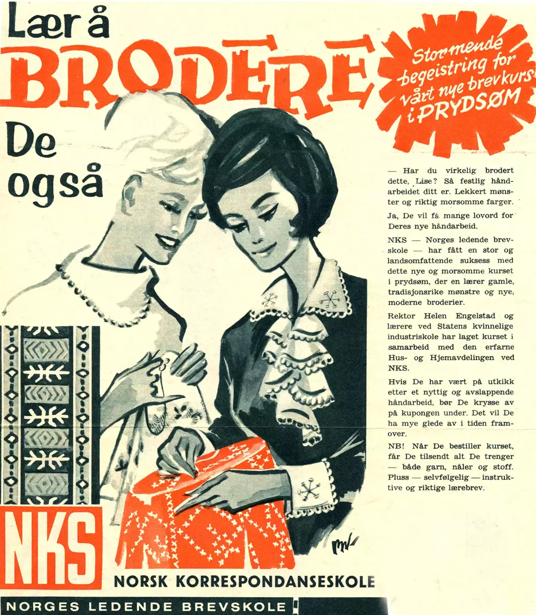 reklame for korrespondansekurs i broderi frå 1963