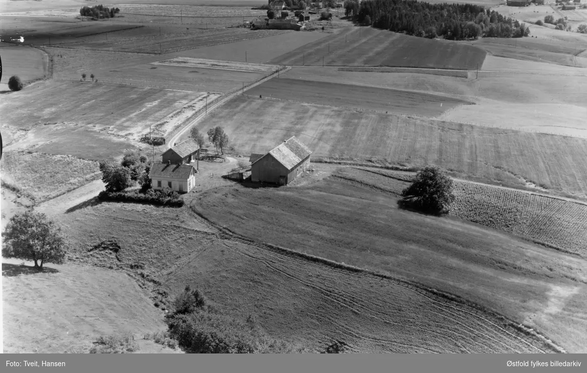 Tangen (gnr. 6 bnr. 3)  i Varteig 8. august 1956. Flyfoto.