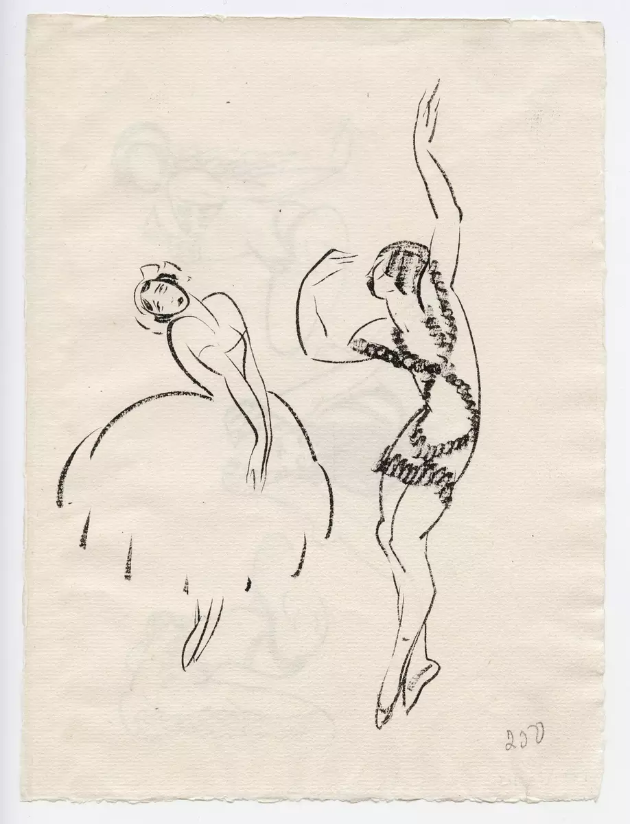 Rollporträtt av oidentifierade dansare, troligtvis från Ballet Russes. [Teckning]