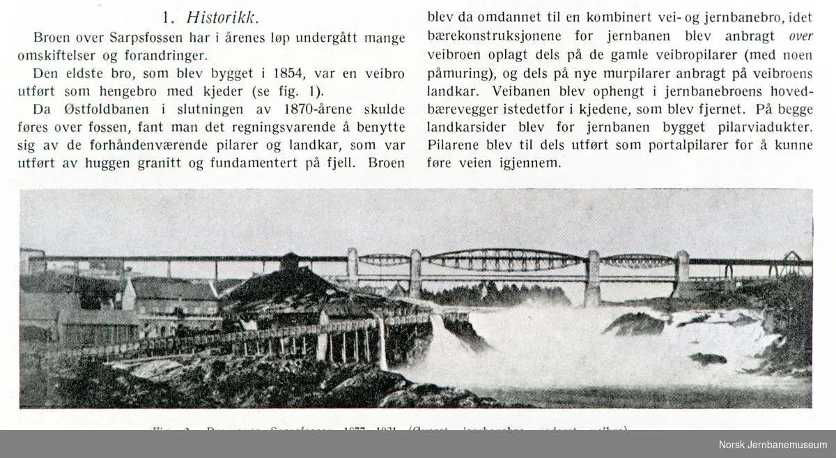 Foto av bru over Sarpsfossen i NSB Tekniske Meddelelser nr. 2/1937