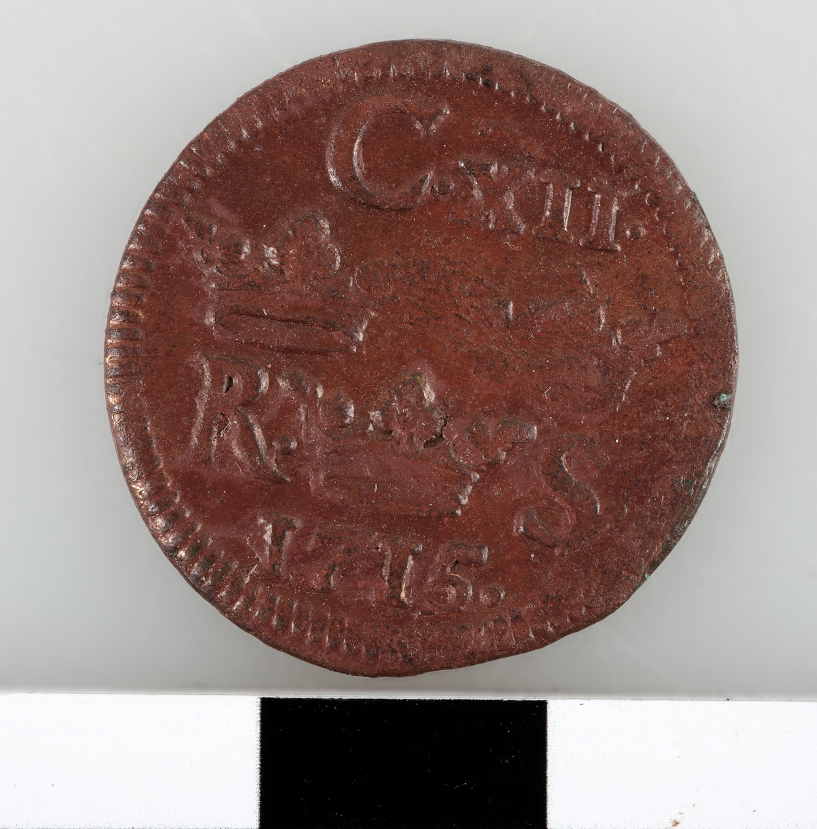 Mynt. 1/6 öre SM 1715 (Karl XII). Präglat i Avesta.