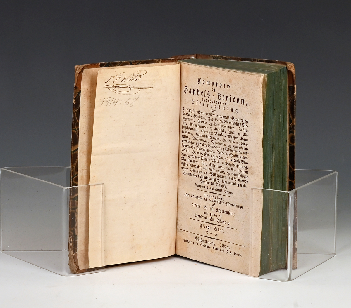 Prot: "Comptoir- og Handelslexicon" av H.A. Martensen, Bind I-IV. 
Kjøbenhavn 1820-24.
