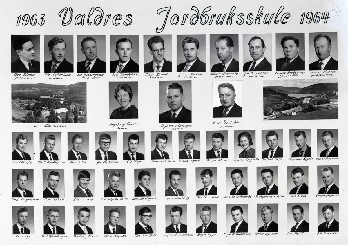 Klassebilete Valdres Jordbruksskule 1963-64.