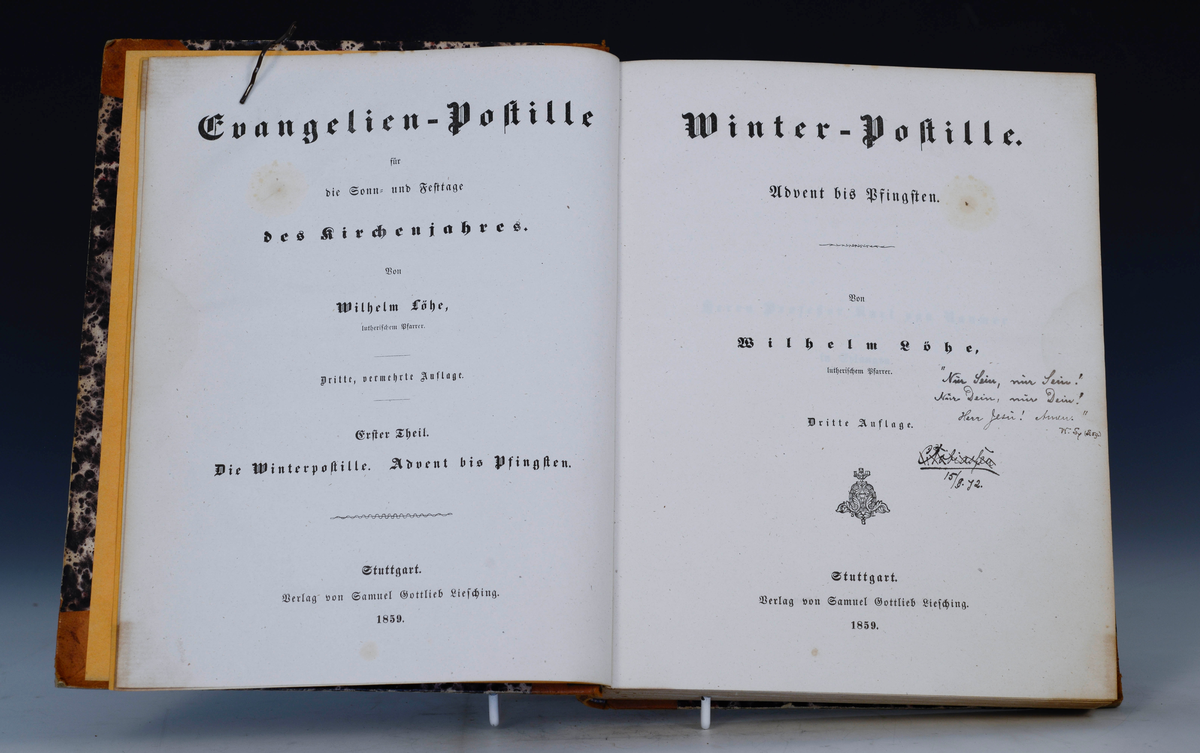 Evangelien-Postil für die Sonn- und Festtage des kirchenjahres, von Wilhelm Löhe. Stuttgart 1859.