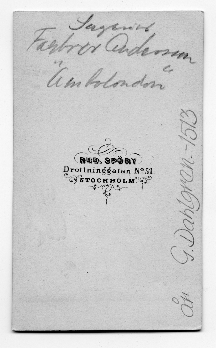 På kuvertet står följande information sammanställd vid museets första genomgång av materialet: Ingenjör Andersson 
?