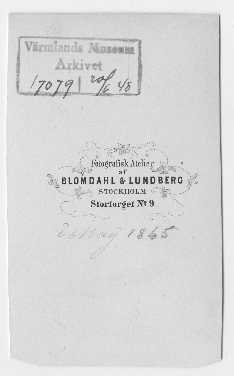 På kuvertet står följande information sammanställd vid museets första genomgång av materialet: Porträtt F.A Dahlgren