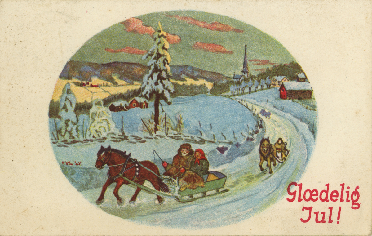 Postkort med julemotiv tilskrevet Synnøve Riste.