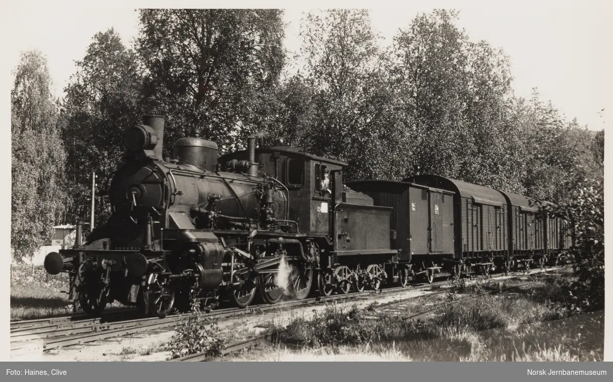 Damplokomotiv type 27a nr. 254 med godstog til Kongsvinger ved Flisa