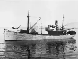 Dampskipet "Klep" på Harstad havn. Skipperen Halfdan Pederse