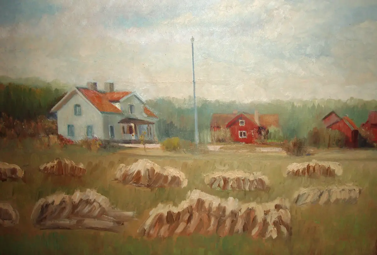 Oljemålning av Beteby gård ca 1900 av Hjalmar Nyholm