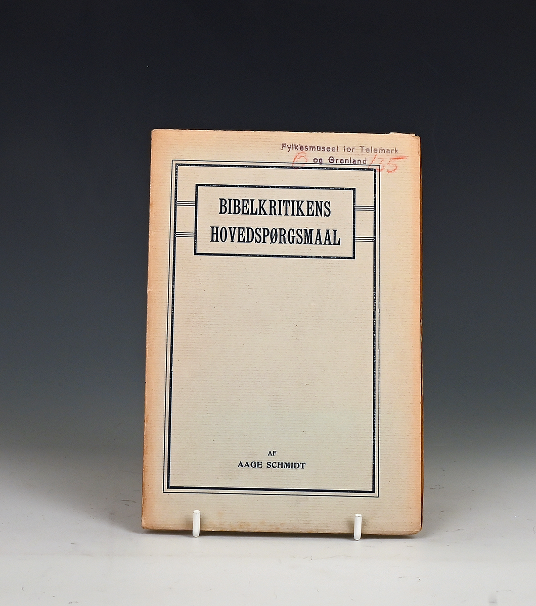 Schmith, Aage. Bibelkritikerens Hovedspørgsmaal. Minneapolis 1908.