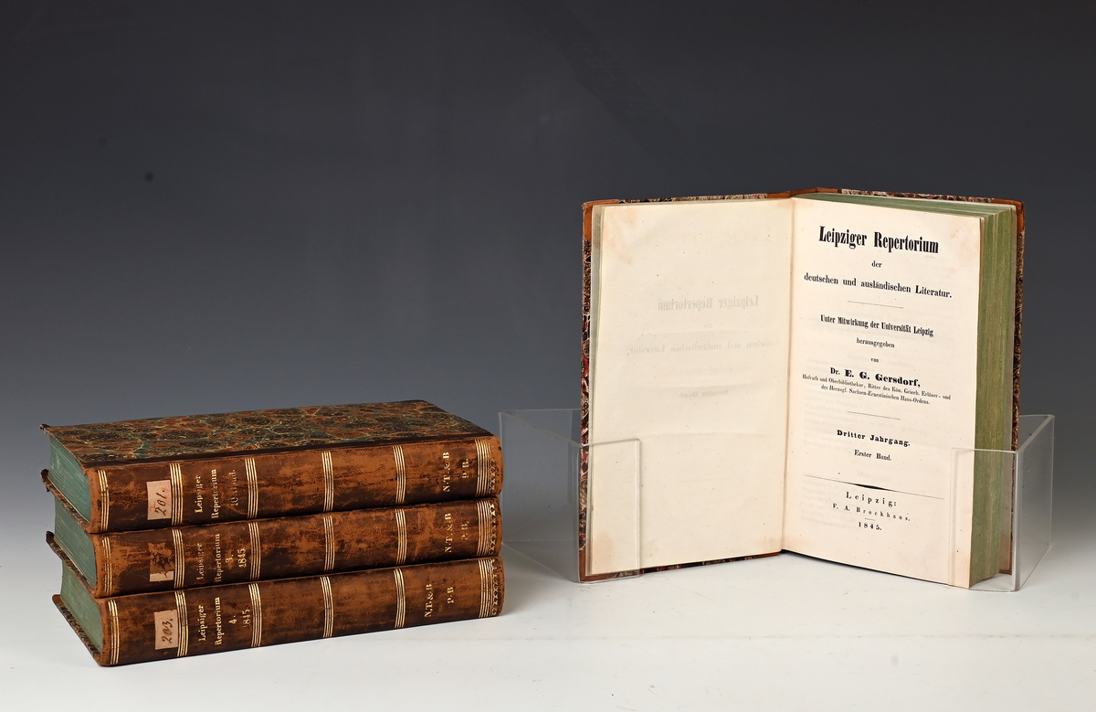 Leipziger Reperforium der deuschen un ausländischen Literatur. Hgg. von E. G. Gerstorf. 
Dritter Jahrg. I-II-IV Leipzig 1845