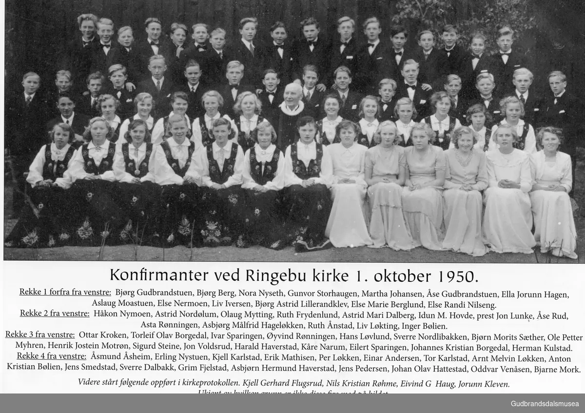 Konfirmanter ved Ringebu kirke 1. Oktober 1950.