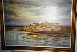 Maleri malt før 1940..f.v ser vi Snekkerhuset disponert av K