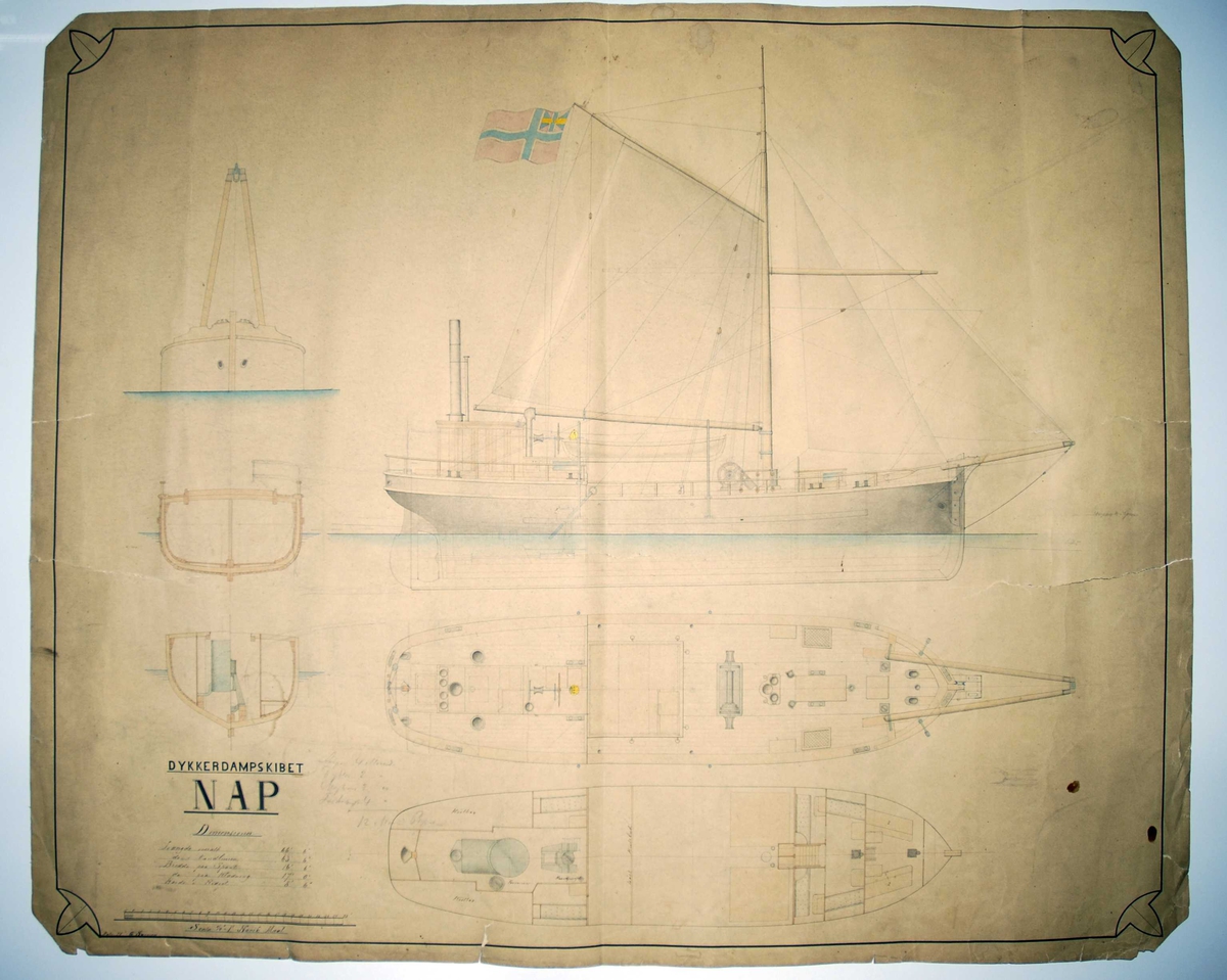 Tegning av dykkerdampskipet "Nap".
