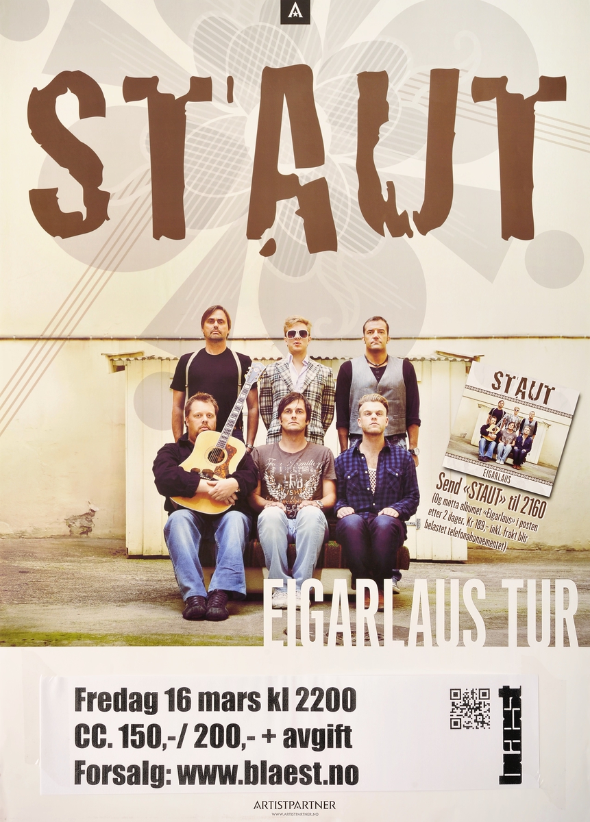 'streamer' med konsertinfo (Blæst 16.03.2012) påklistret nede på plakaten.