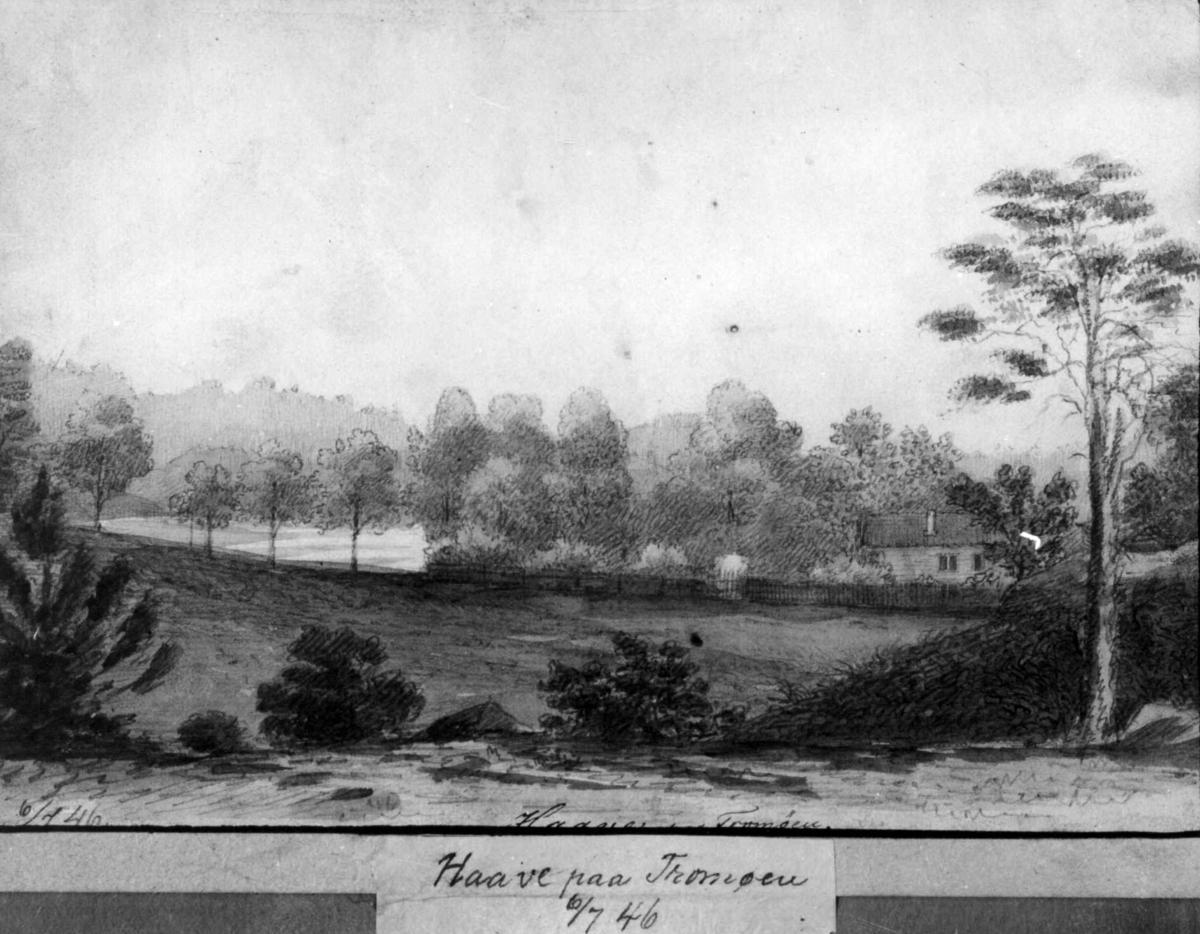 Hove på Tromøy, Arendal, Aust-Agder. Tegning av S.O. Wolff, 06.07.1846.