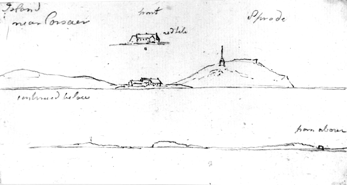 Korsør, Sjælland, Danmark.
Fra skissealbum av John W. Edy, "Drawings Norway 1800".