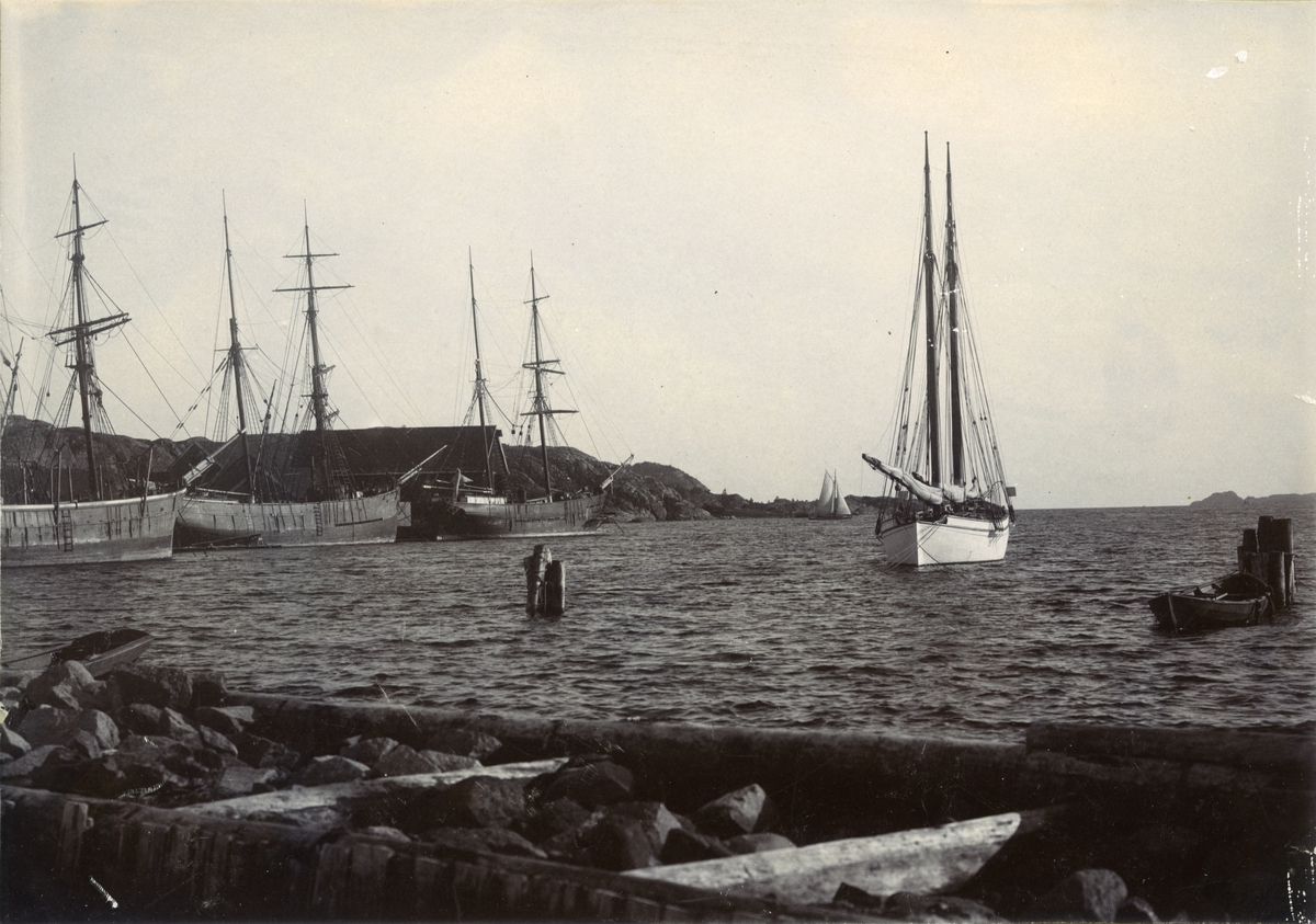 Skonnerter, lystbåt, losbåt og sjøhus på 1890-tallet i Hølen i Vestfold