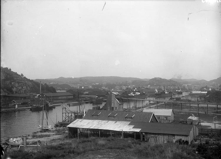 Enligt tidigare noteringar: "Utsikt från lägre platå vid Lövåsberget mot nordost över Uddevalla hamn.