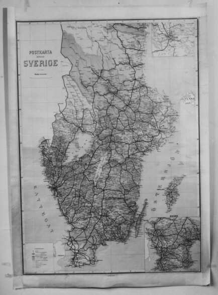 Postkarta över Sverige, södra delen, utgiven 31 juli
1908.Skala 1:800 000.