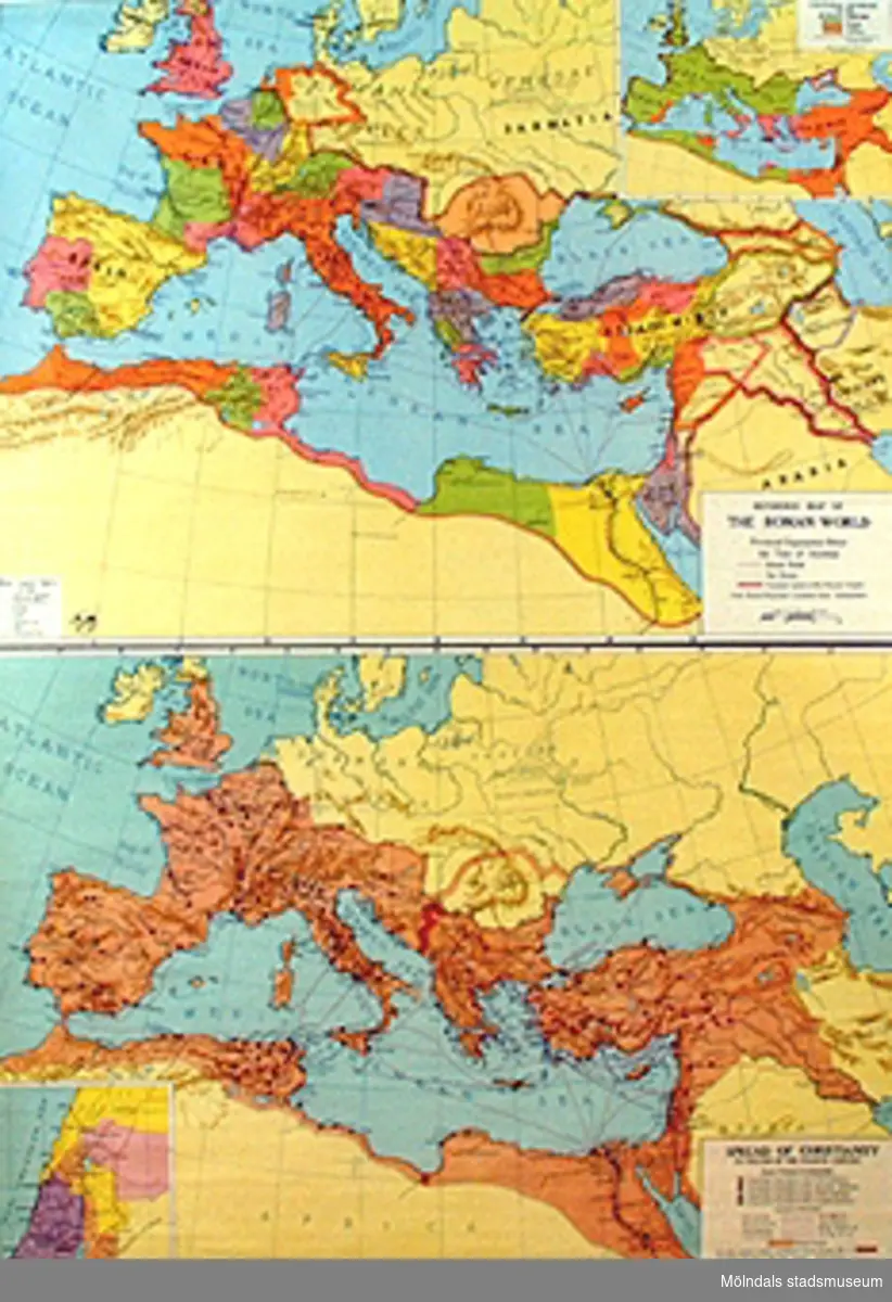 Skolkarta: Sydeuropa under Romartiden, märkt nr 3.3b: detalj övre karta.3c: detalj undre karta.
