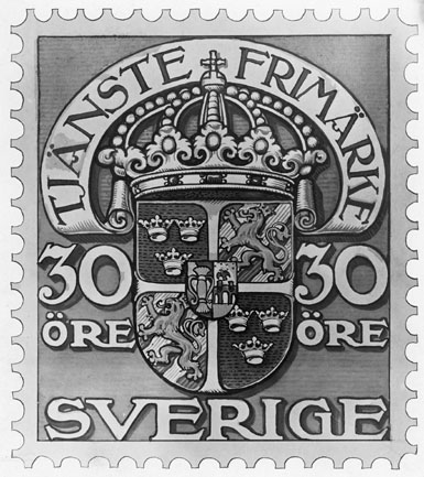 Frimärksförlaga till frimärket Tjänstefrimärke 1910. 
Valör 30 öre.