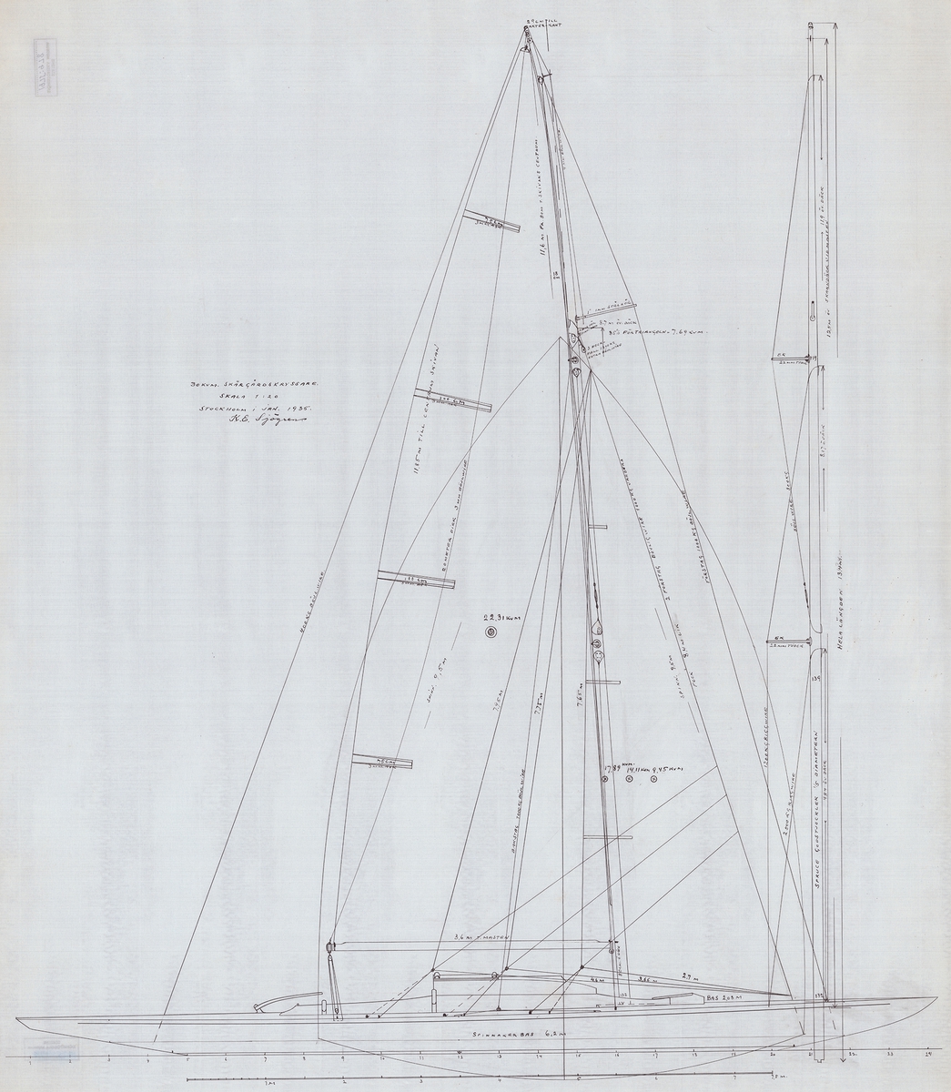 segel- och riggritning, skala 1:20