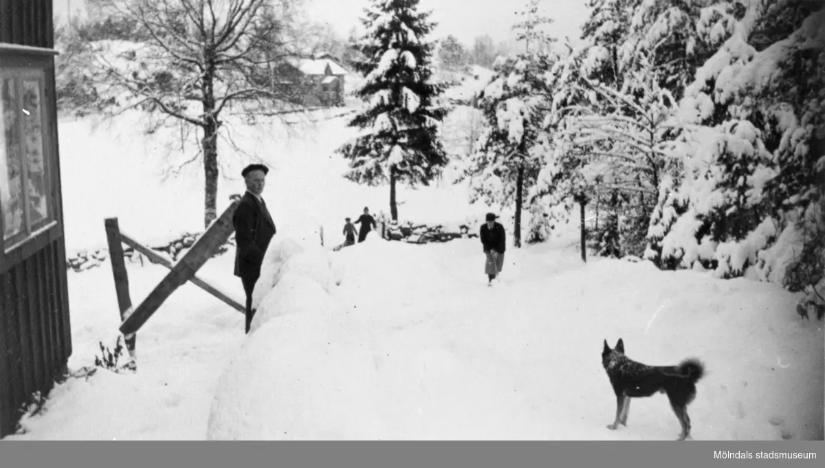 Vy mot Långö.
Vinter på Långö, 1940. Arvid Svensson vid Margots Perssons sommarhus,