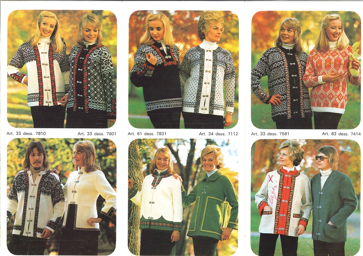 Brosjyre for Evebøfoss 1974. Presenterar bilete og opplysingar om produkt. Engelsk tekst.
Produkta er jakker, vamsar og gensere i strikk og vev.