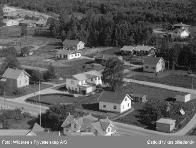 Villastrøk nær Rygge Hotell, Halmstad i Rygge, flyfoto august 1964.

Bygningen sentralt i forkant var Tveters 1er, dagligvareforretning drevet av Alf E. Tveter som selv bodde i bygningen litt lenger bak til venstre med garasje på høyre side. Øverst til venstre i bildet ses deler av Nedre og Øvre Vestlia

Kolonialforretningen Tveters 1-er er i forgrunnen. En liten varebil er utenfor til høyre. En del av lagerbygningene til Rygge Bygg ses i nederste venstre bildekant.