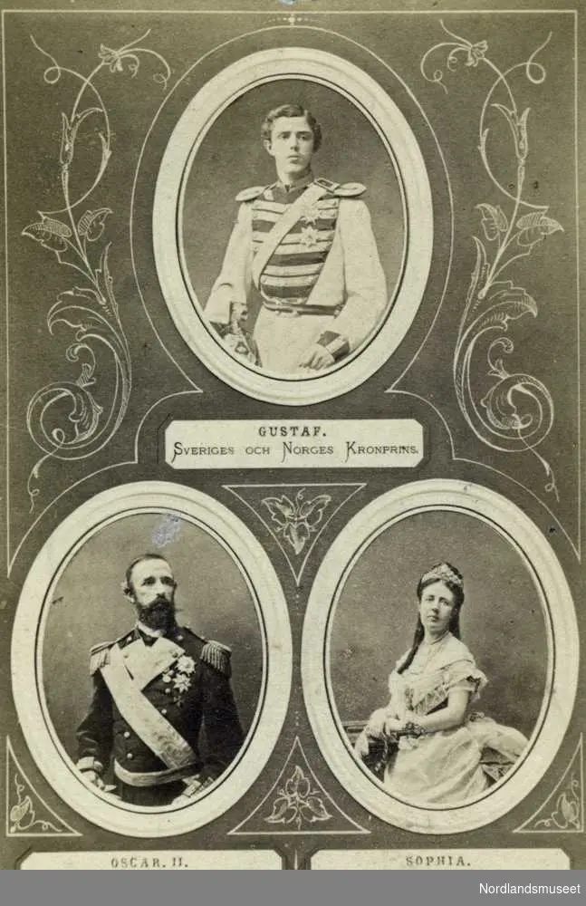 Bilde av Oscar II og Sophia, og Deres sønn kronprins Gustav.