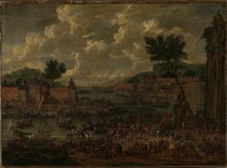 Folkefest utenfor en kirke [Maleri]