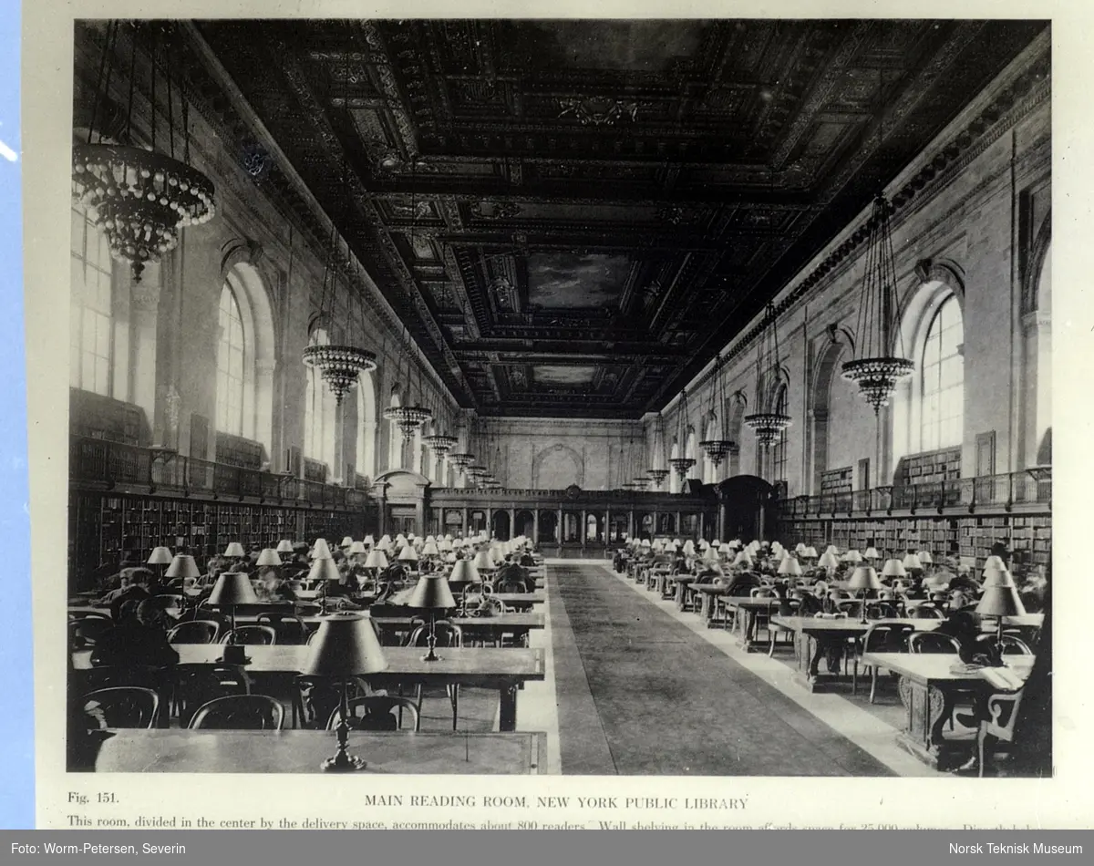 Hovedlesesalen i New York Public Library. Avfotografert.