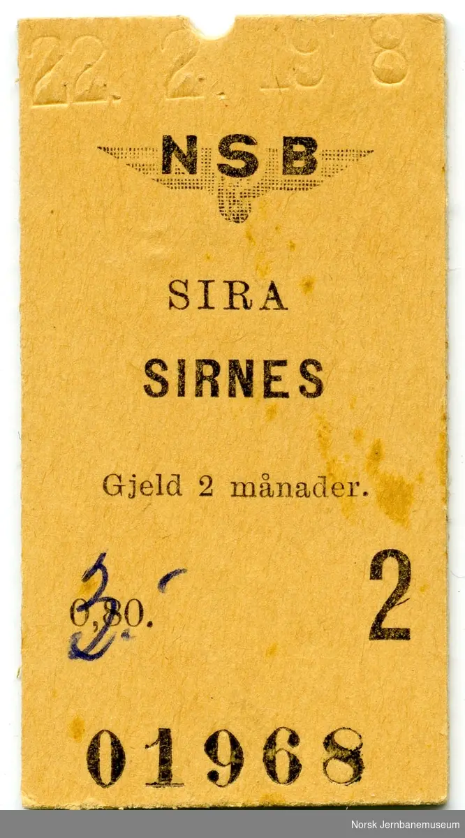 Billett Sira-Sirnes
