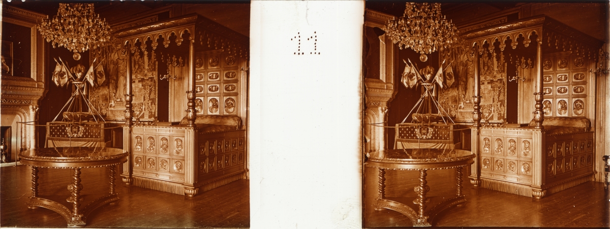 Stereobild av Henri IV' s kammare i Chateau de Pau.
"Chambre d'Henri IV".