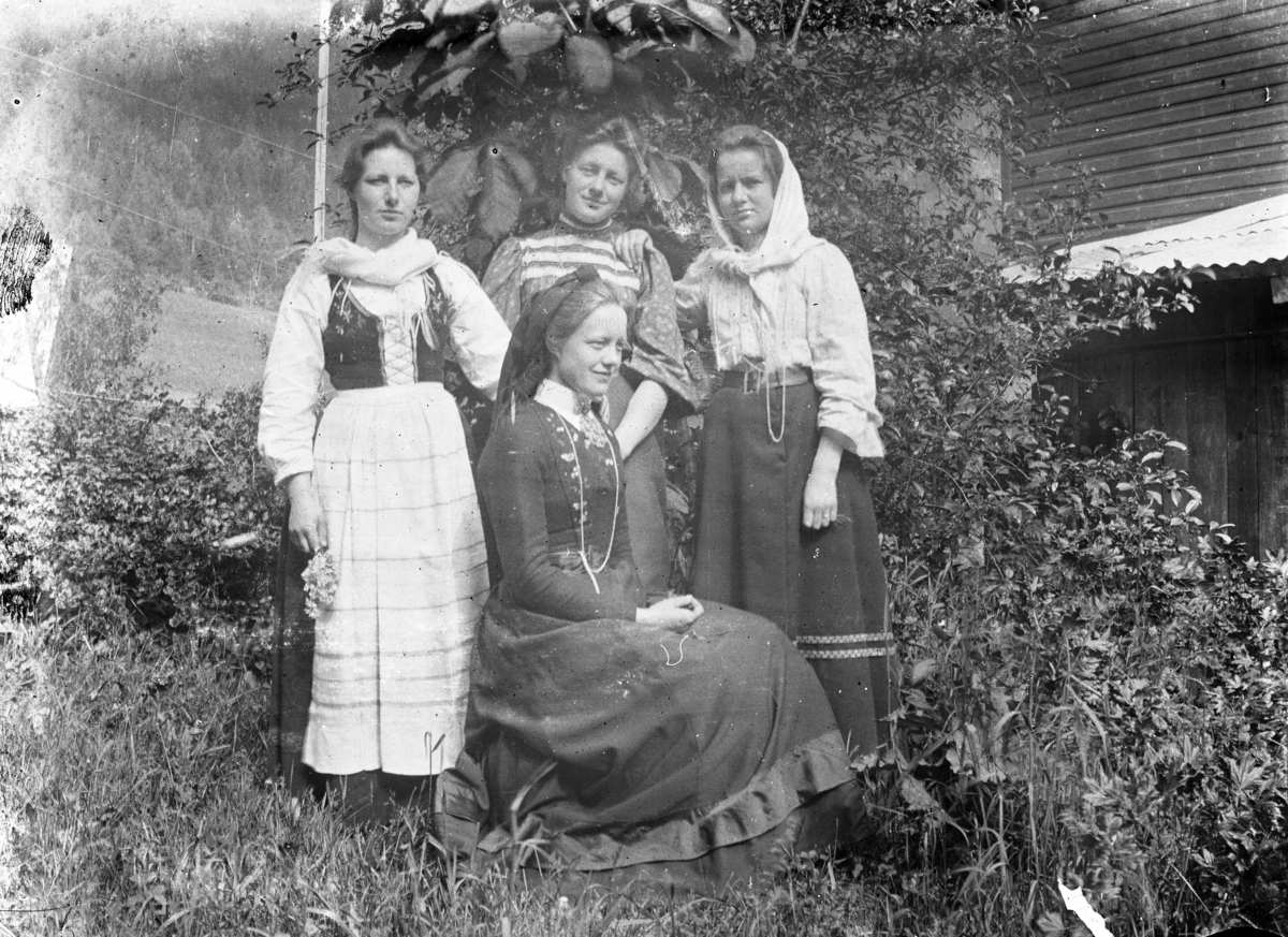 Fotosamling etter Hans Tveito. "Fire unge kvinner fotografert i hagen"