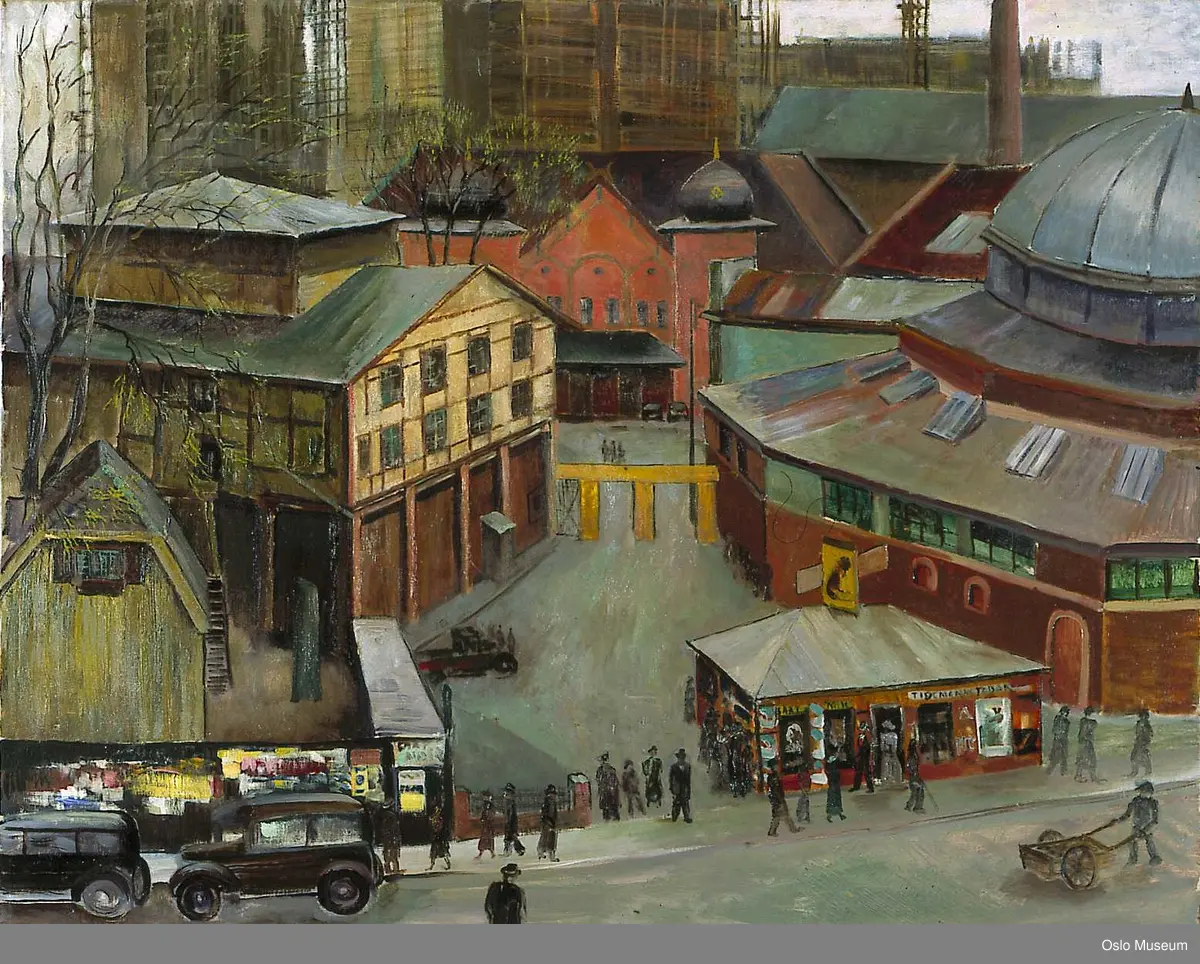 Fra Tivoli, Rådhuset bygges i bakgrunnen [maleri] - Oslo Museum ...