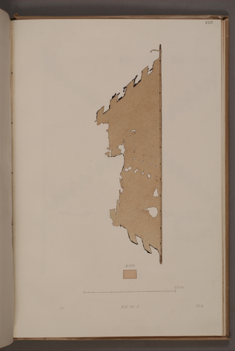 Avbildning i gouache föreställande fana tagen som trofé av svenska armén. Den avbildade fanan finns bevarad i Armémuseums samling, för mer information, se relaterade objekt.