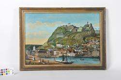 Fredrikshald indre havn [Oljemaleri som viser byen og festni