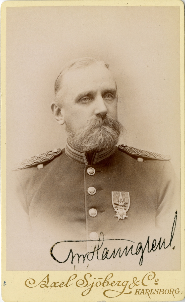 Porträtt av Per Gustav Wilhelm Hanngren, officer vid Dalregementet I 13.

Se även bild AMA.0005589.