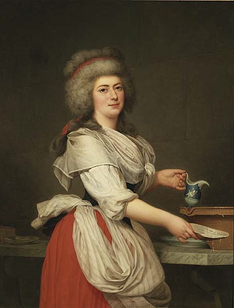 Drottning Marie Antoinettes väninna, Madame A. Aughié, som mejerska i den kungliga mjölkkammaren vid Trianon