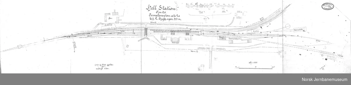 Hell Station - km 0,0
Sporplan ifb med byggingen av Hell-Sunnanbanen - plassering av gammel stasjonsbygning fremgår