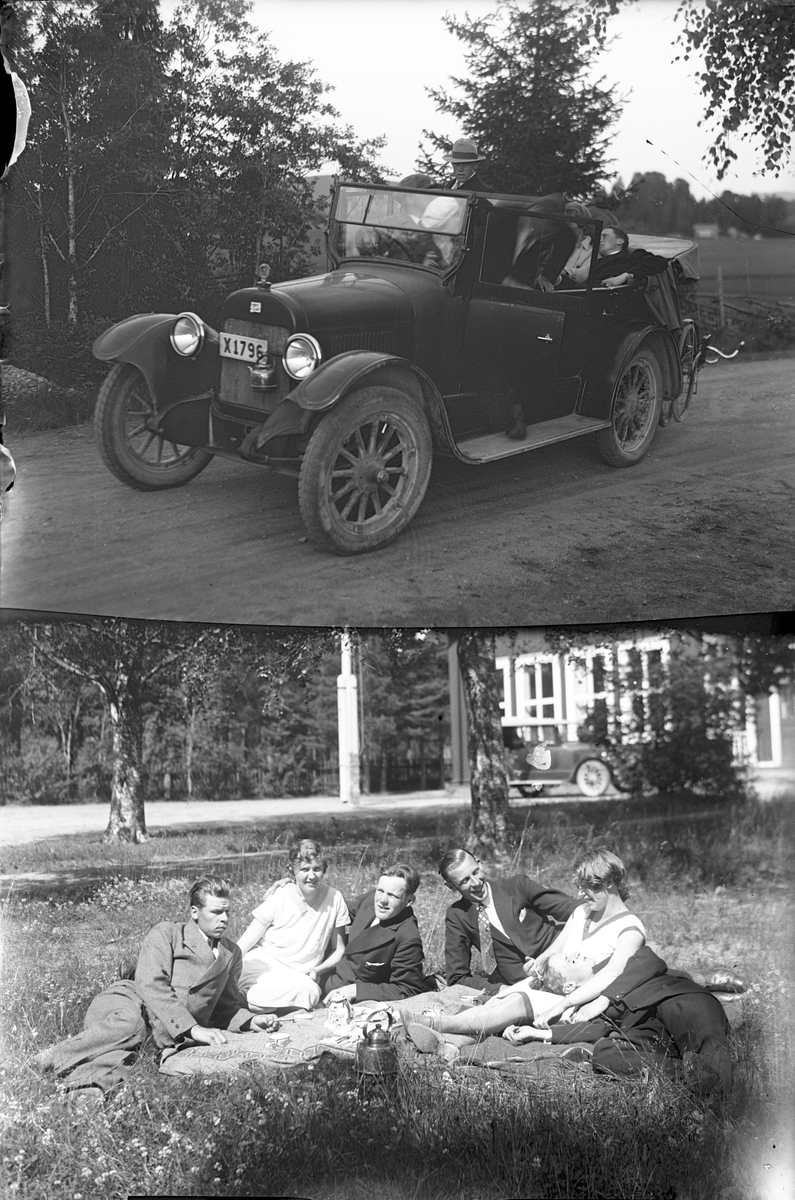 Två motiv: bil och gruppbild.
1. En X1796  Buick 1922 4 cyl.touringmodell.
2. Fabrikör P W Skoglund, Åkerby Ockelbo.