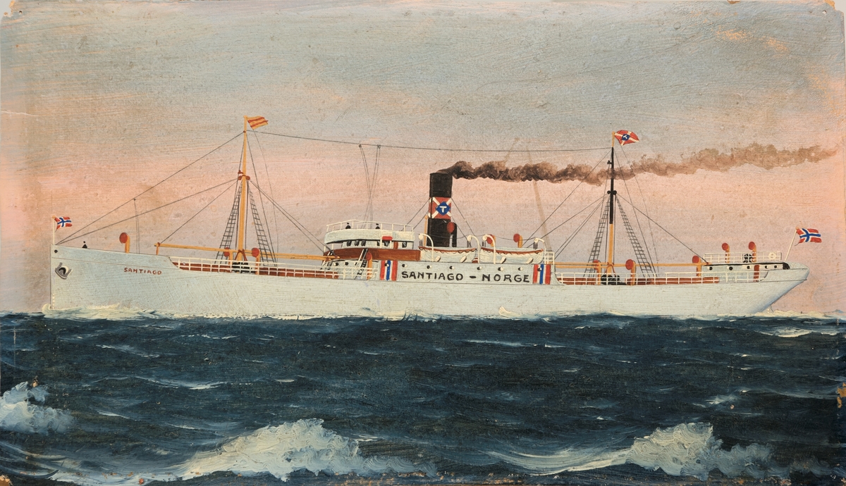 Dampskipet 'Santiago' med nøytralitetsmerke under 1. verdenskrig