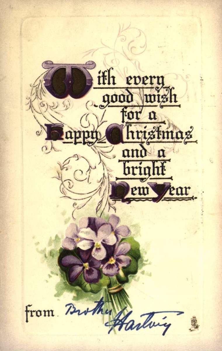 Jule- og nyttårskort. Blomsterdekorasjon. Stemplet Boston 14.12.1909.
