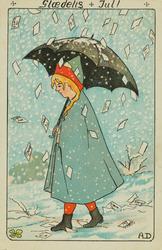 Julekort. Jule-og nyttårshilsen. Julehilsner "snør" på jente